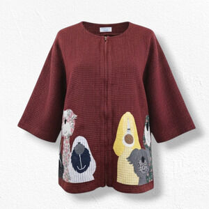 Y2K Vintage Red Oversized Applique Dog Jacket Quilted Cottagecore Size XL